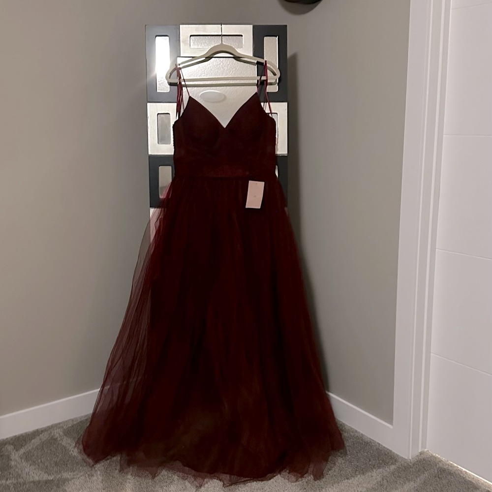 Anthropologie BHLDN Camden Dress Burgundy Red Sweetheart Tulle Dress (NWT)